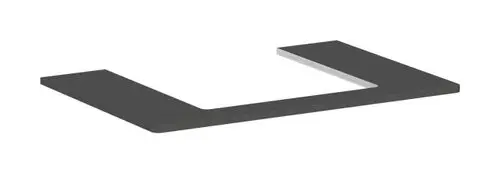 Helle Konsole mit waagerechter und senkrechter Fläche, mittigem Ausschnitt. Das Produkt gehört zur Hansgrohe Xelu-Serie und ist in diamantgrau matt gehalten.